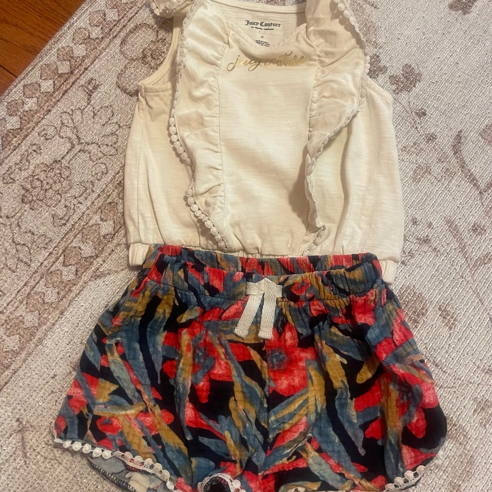 Juicy Couture Cream Top and Colorful Shorts Set